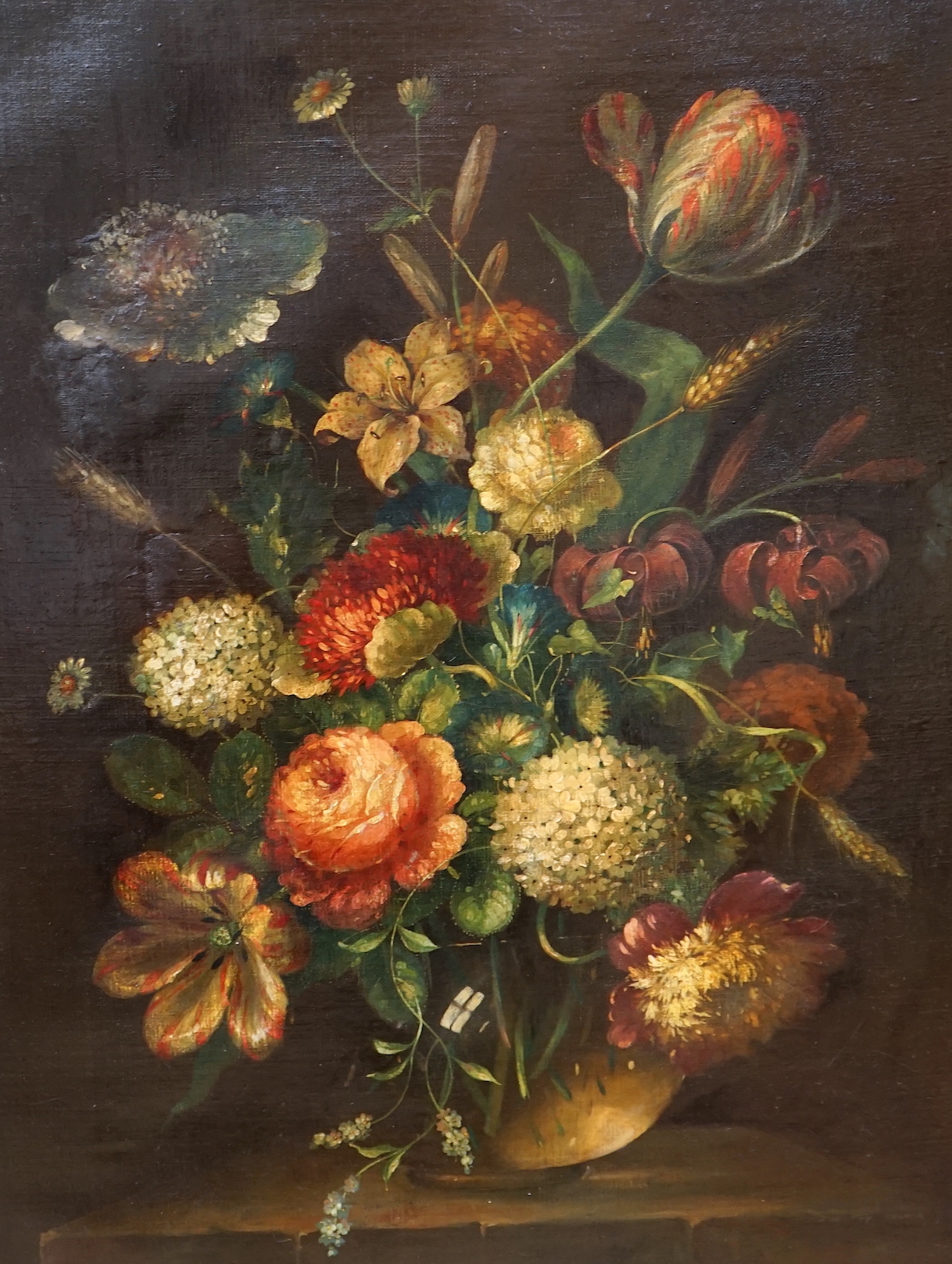 Dorothy Cooper (20th. C) in the 17th century Dutch style, oil on canvas, Still life of flowers in a vase, signed, 59 x 44cm